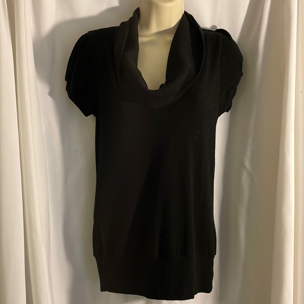 Black Short Sleeve Cowl Neck Sweater Top, Forever 21, Size M / Medium